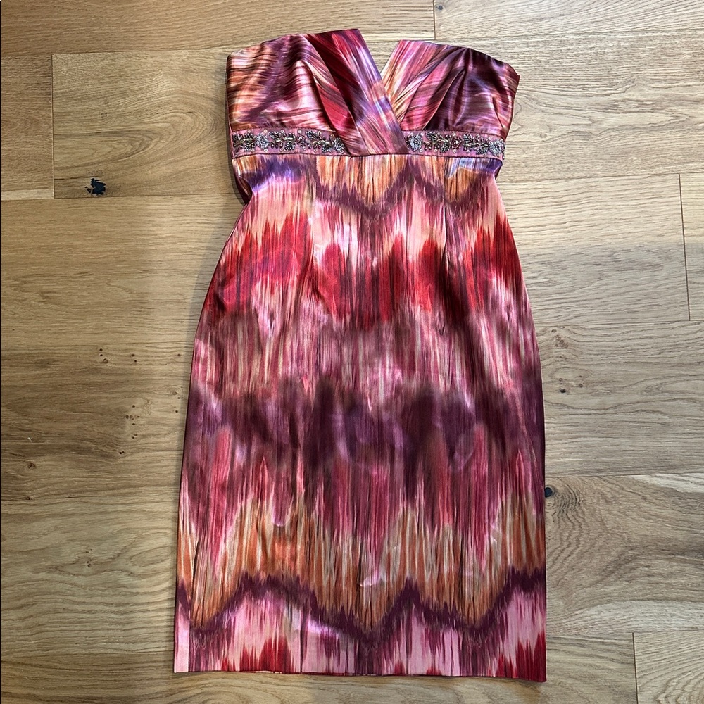 David Meister Strapless Beaded Cocktail Embellished Dress Size: 2